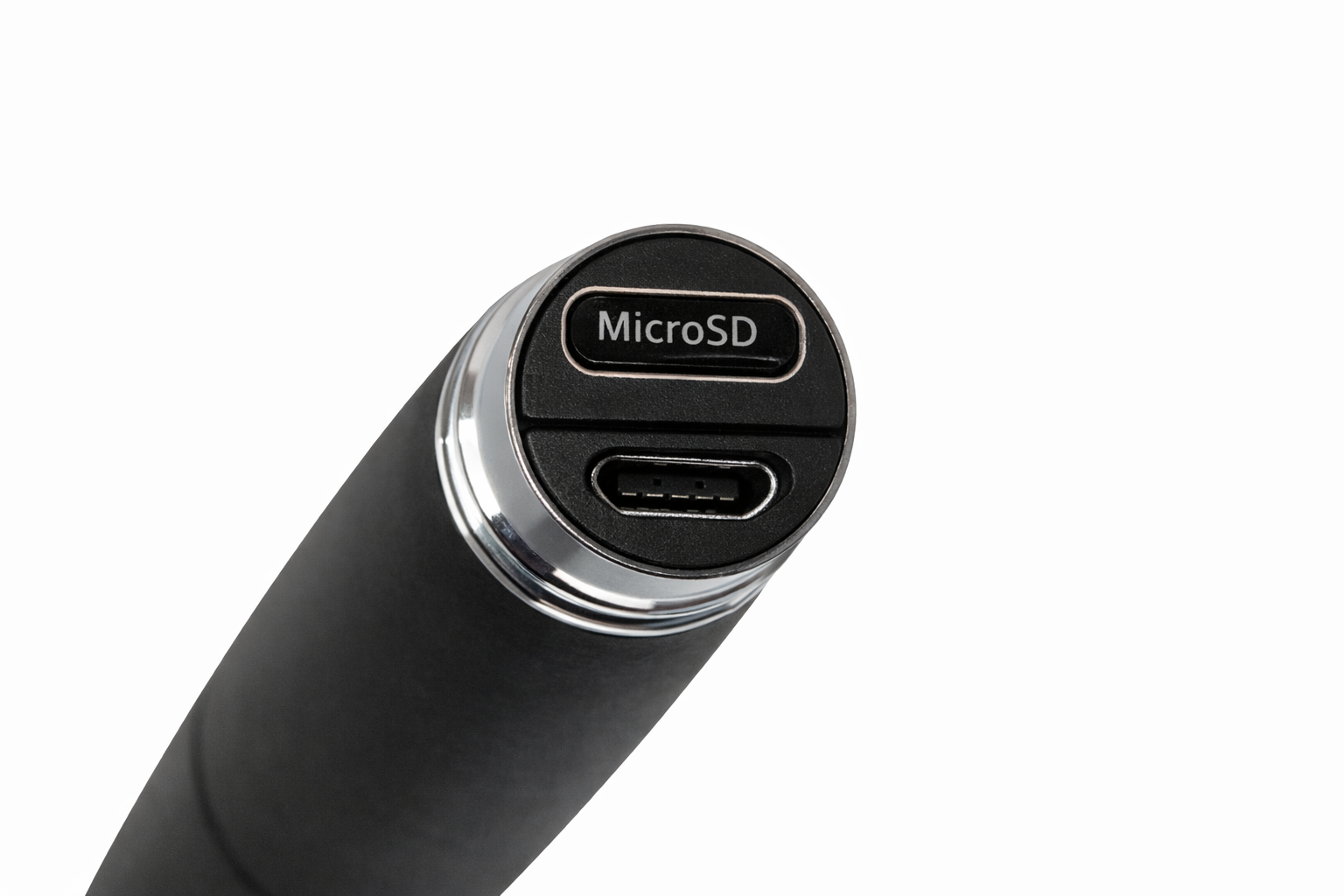 microSD card slot and charging port on audio recording pen